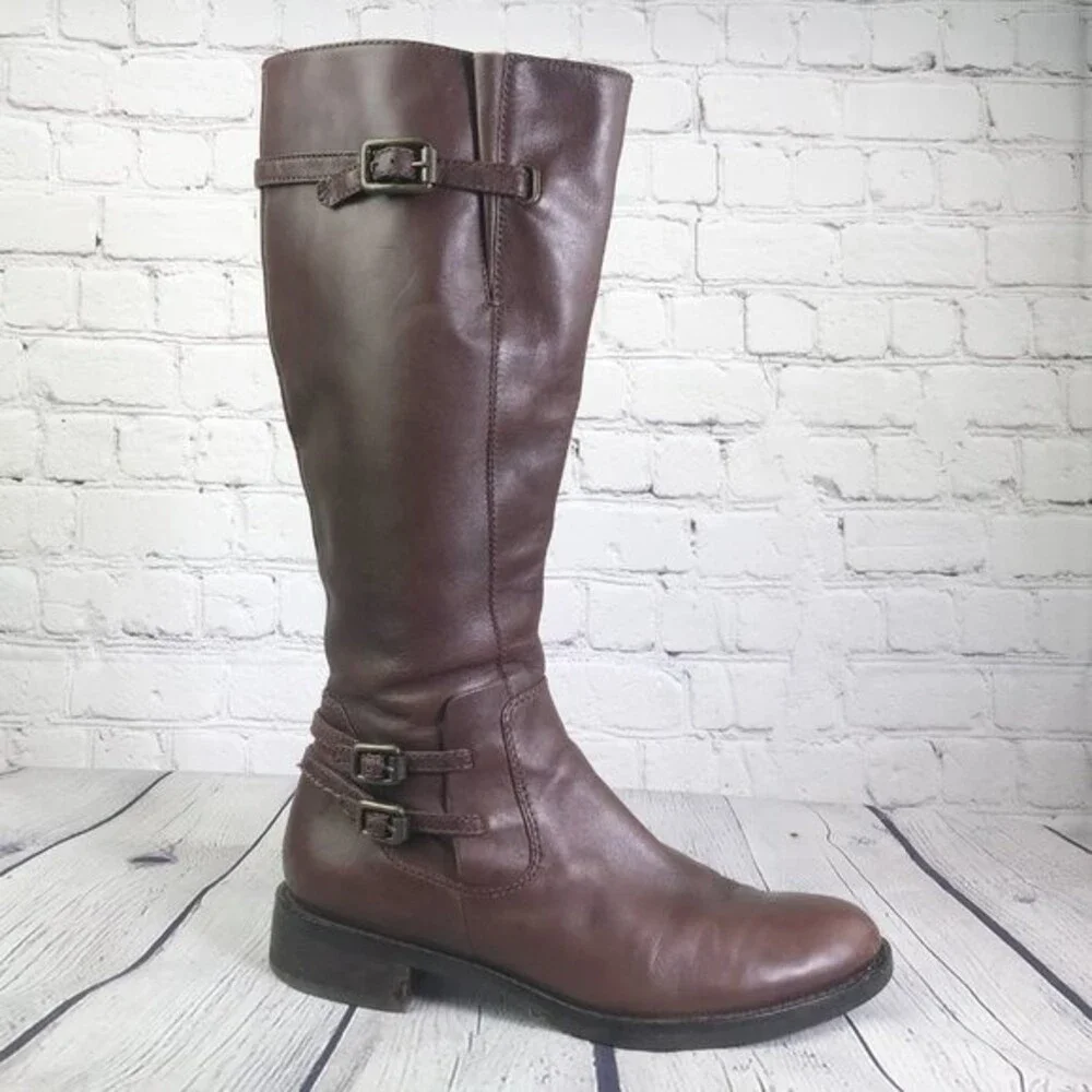 ECCO Tall Riding Boots Double Ankle Straps +Upper Strap w/ buckles Women’s 38